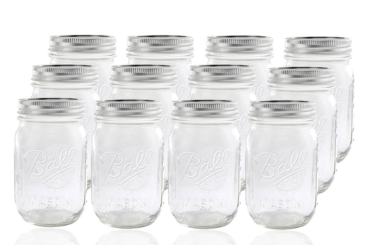 12 Regular Mouth Glass Mason Jars with Lid and Band U1810