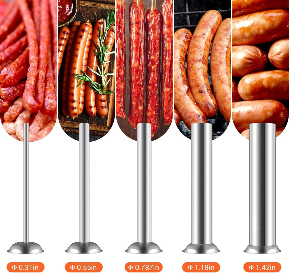 Manual Sausage Stuffer, 2 Speeds, 5 Filling Tubes, 11Lb/5L Stainless Steel A329