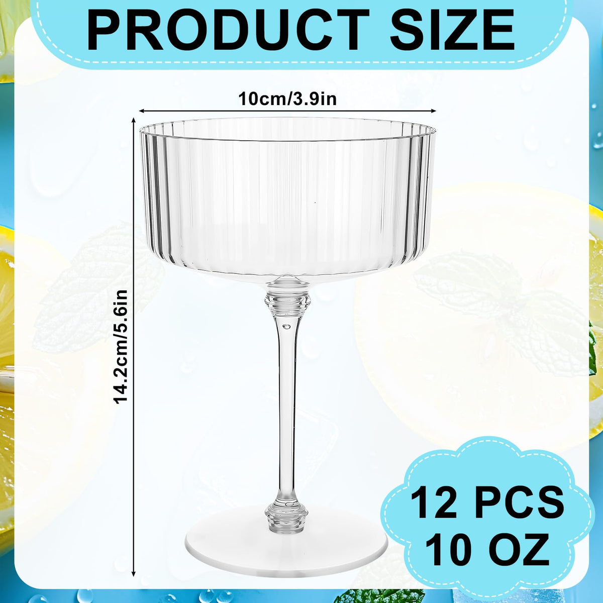 12 Pcs Ribbed Martini Glasses Transparent Plastic M333787