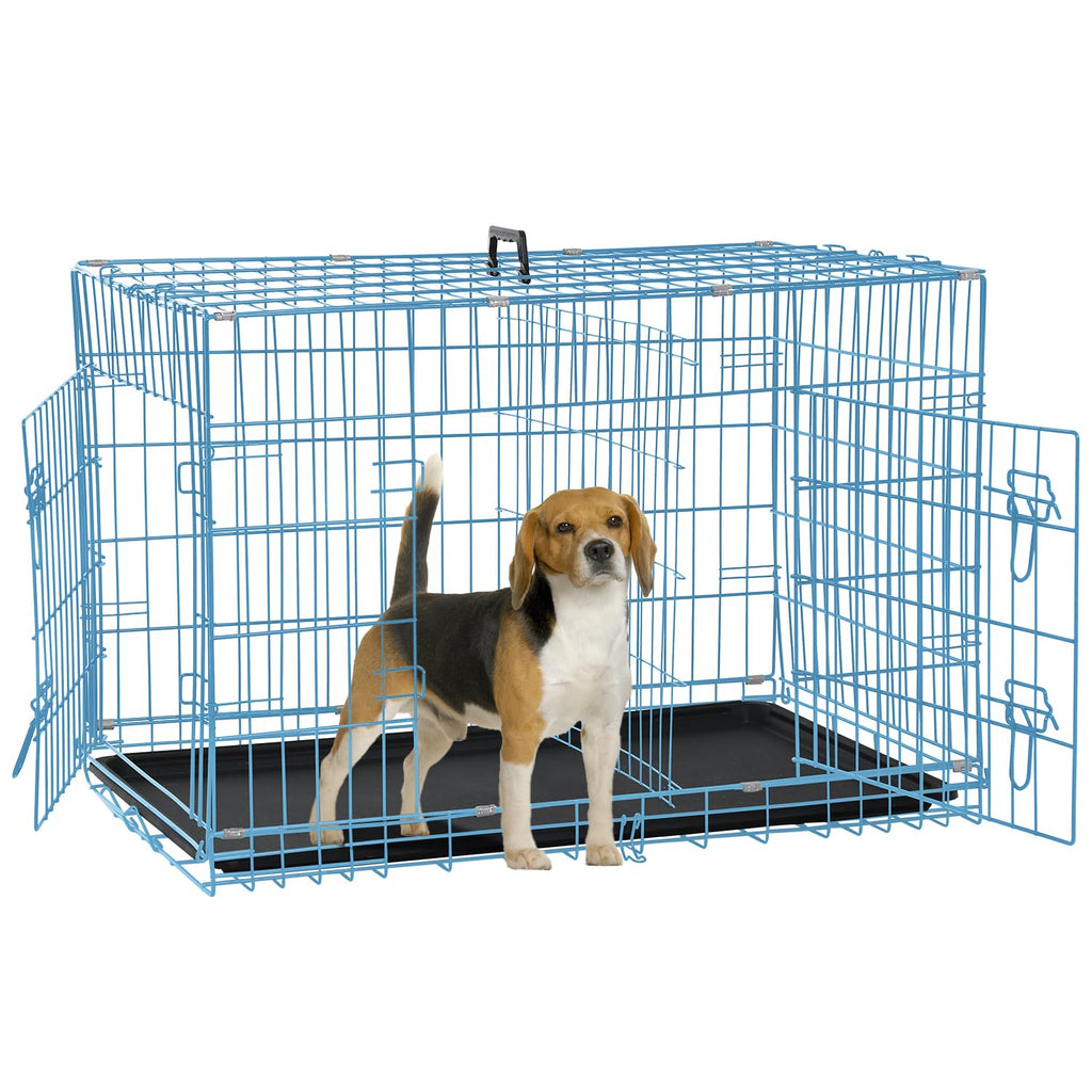 Folding Metal Dog Crate with Plastic Tray & Divider X648