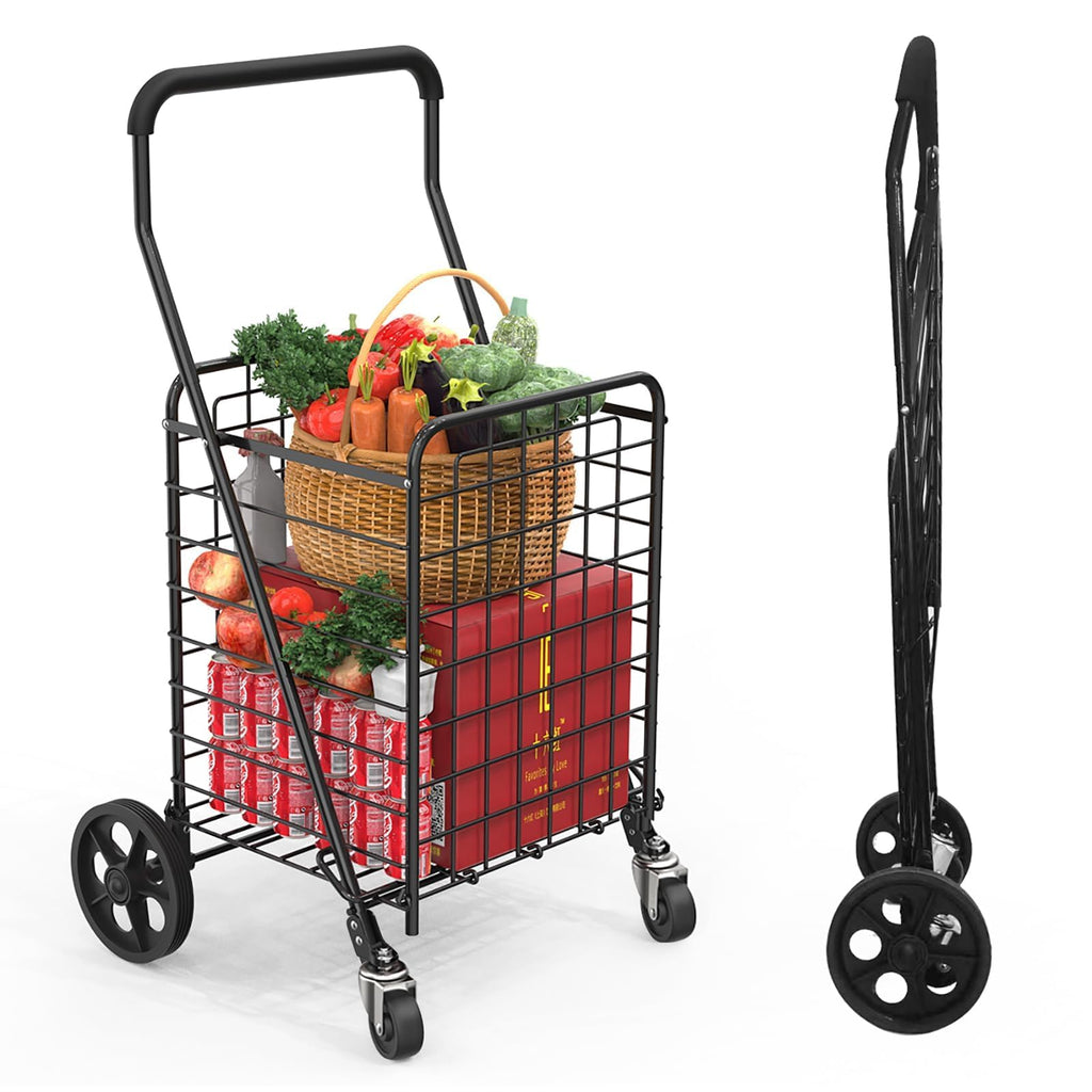 Grocery Shopping Cart with Swivel Wheels, Collapsible Utility Cart V8835