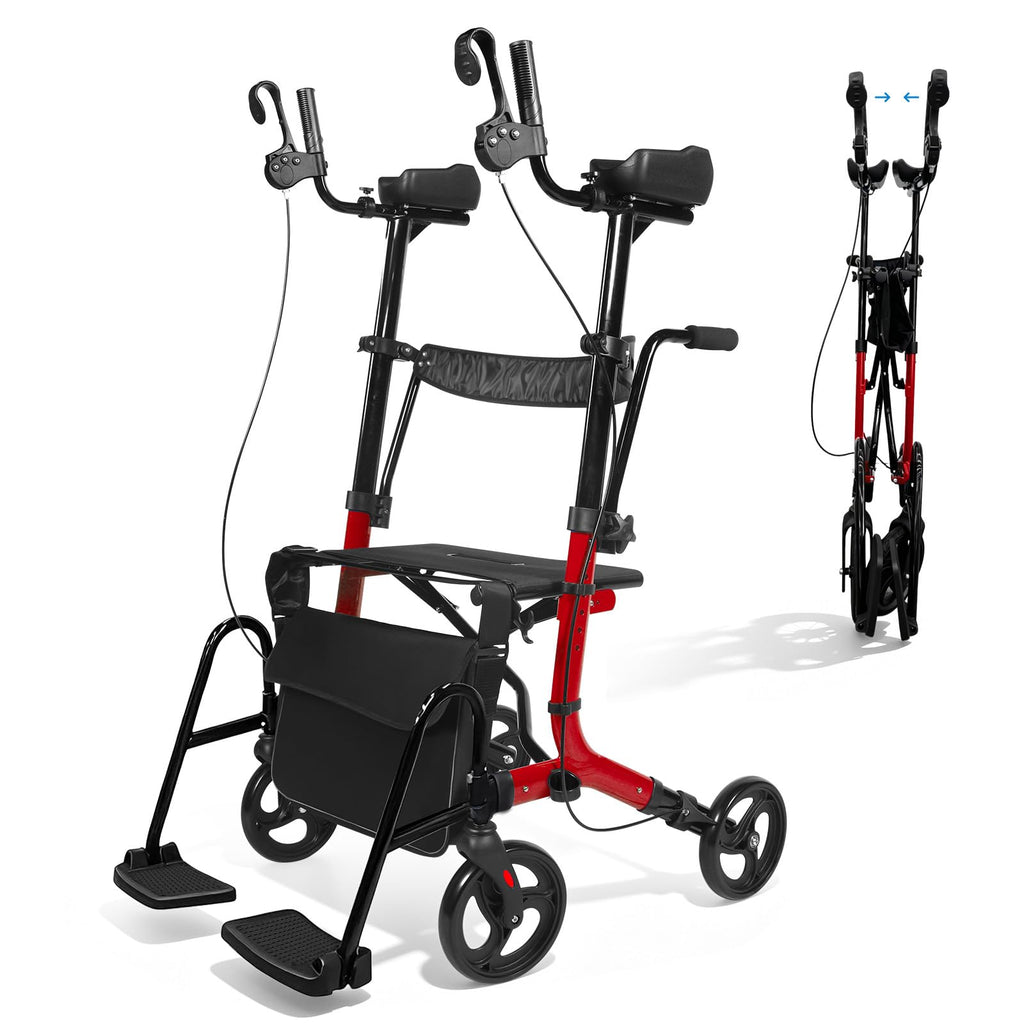 Foldable Lightweight Upright Walker with Seat Armrest Pedal M83071
