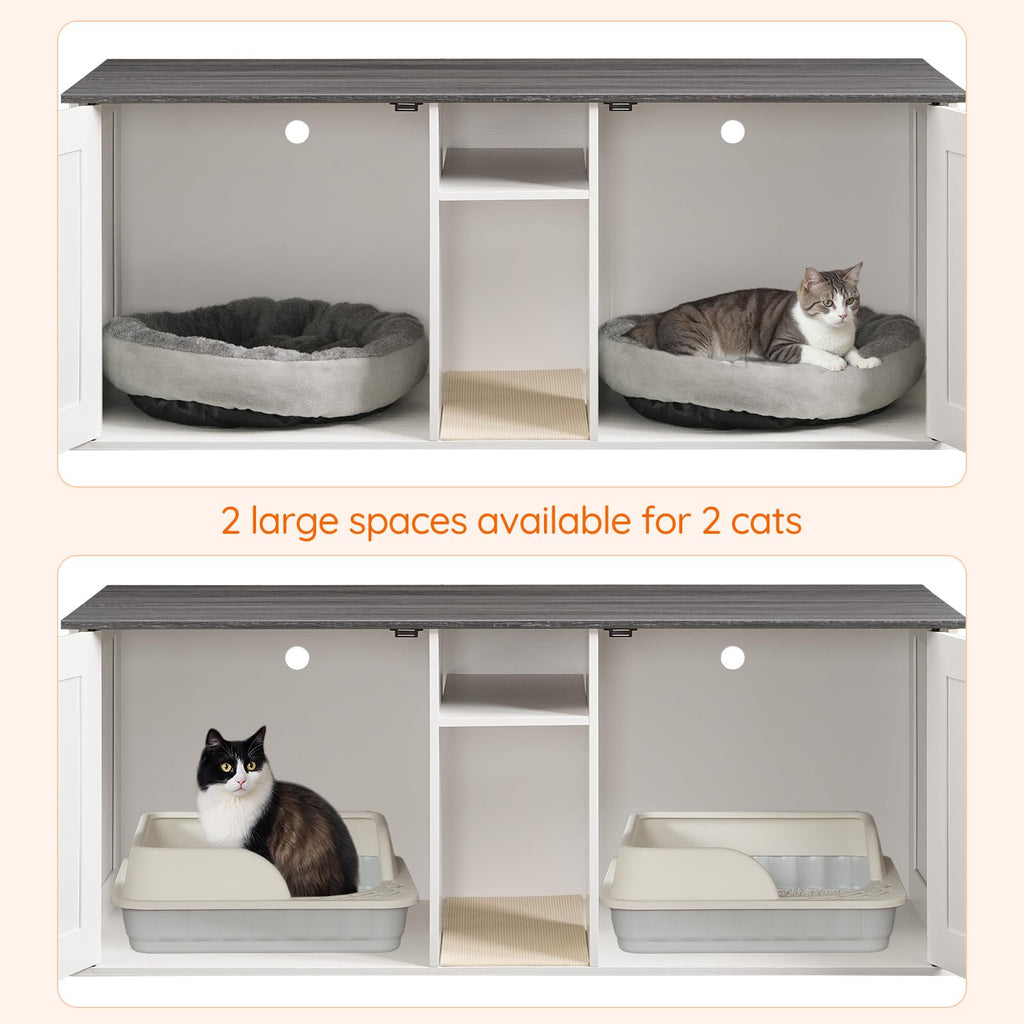 White and Charcoal Gray Cat Litter Box Enclosure O3599