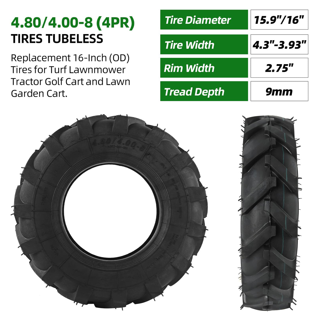4.80/4.00-8 Tubeless Tires 2-Pack B447