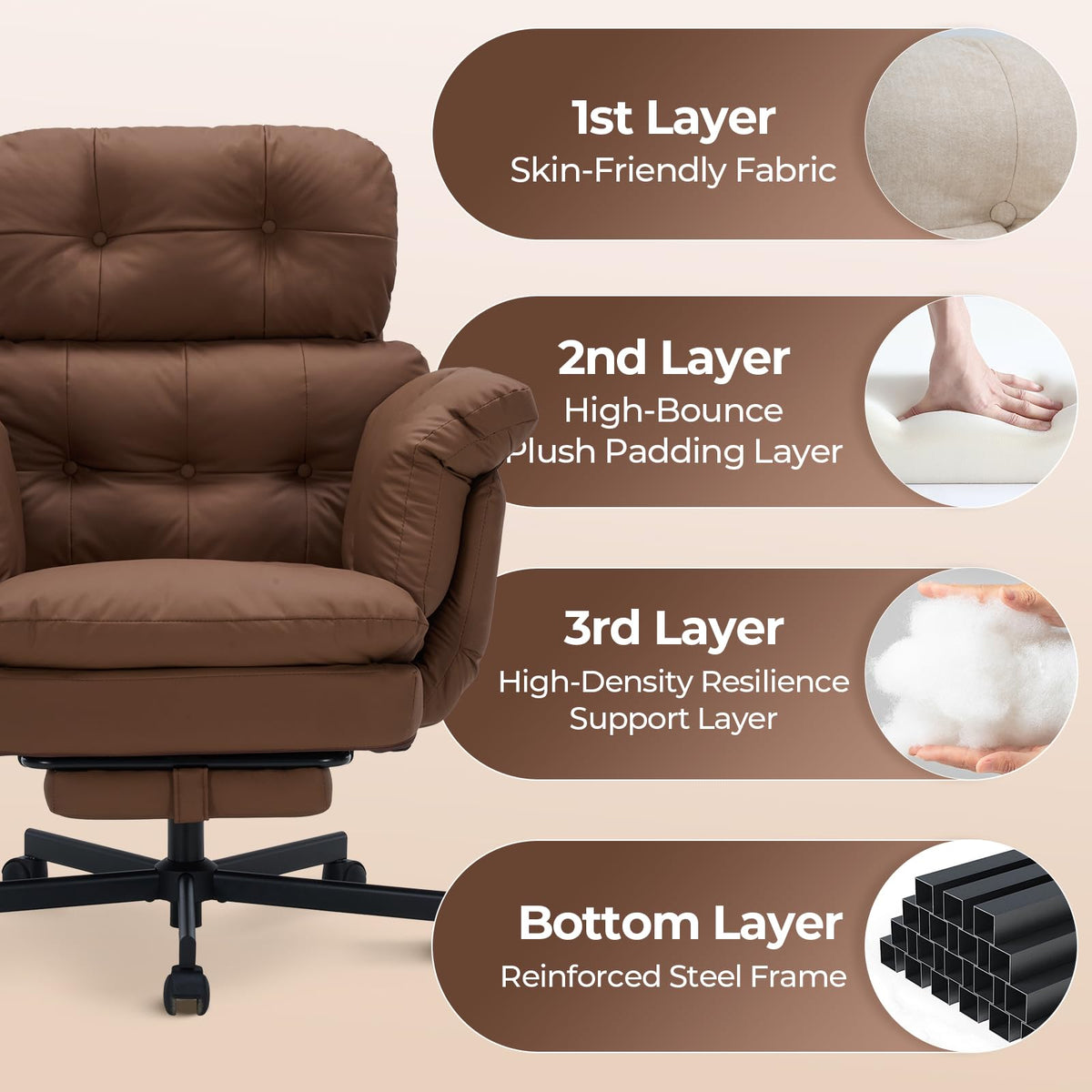 Brown Ergonomic Office Chair with Foot Rest Q583581