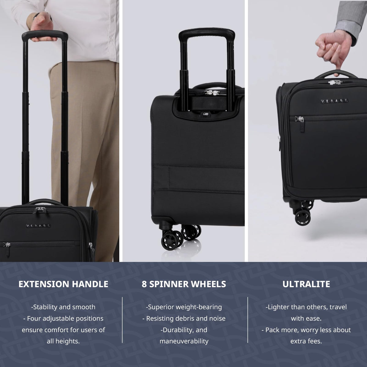 14-Inch Underseat Carry On Luggage with Spinner Wheels & USB Charging Port C4830