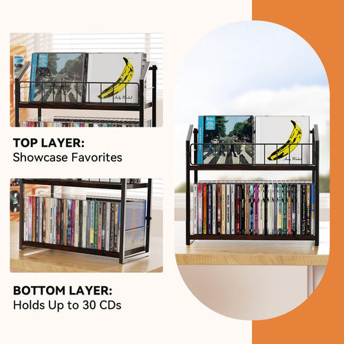2 Tier CD Storage Rack Holds 60 Cases Brown Z6720