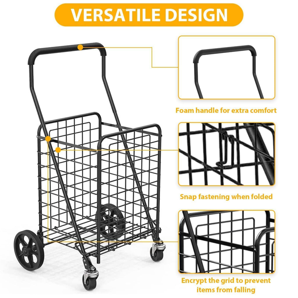 Grocery Shopping Cart with Swivel Wheels, Collapsible Utility Cart V8835