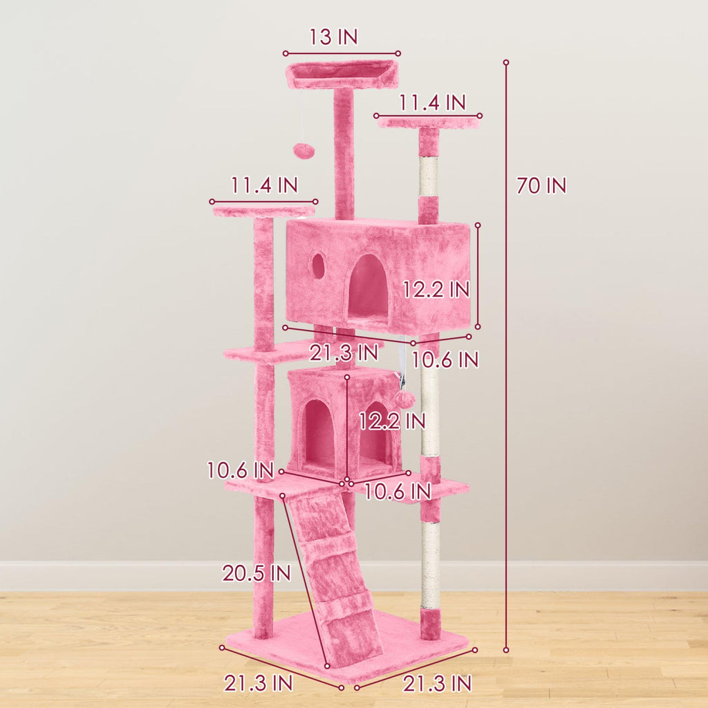 70 inch Multi-Level Cat Tree Tower with Scratching Posts A2206
