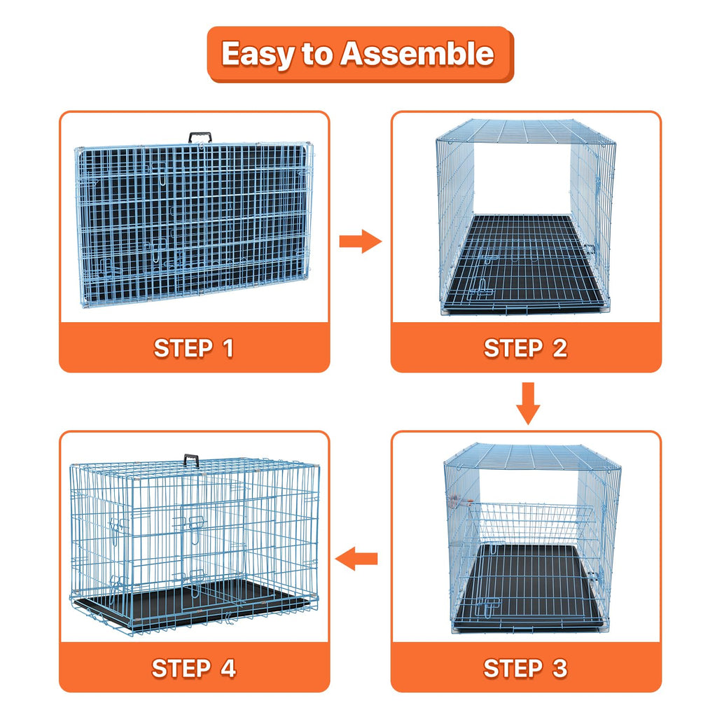 Folding Metal Dog Crate with Plastic Tray & Divider X648