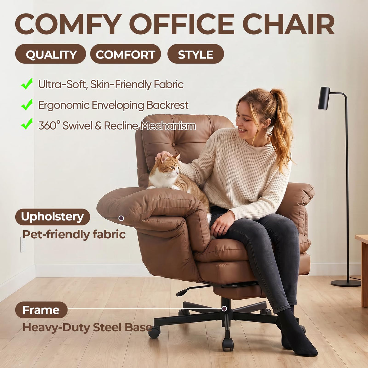 Brown Ergonomic Office Chair with Foot Rest Q583581