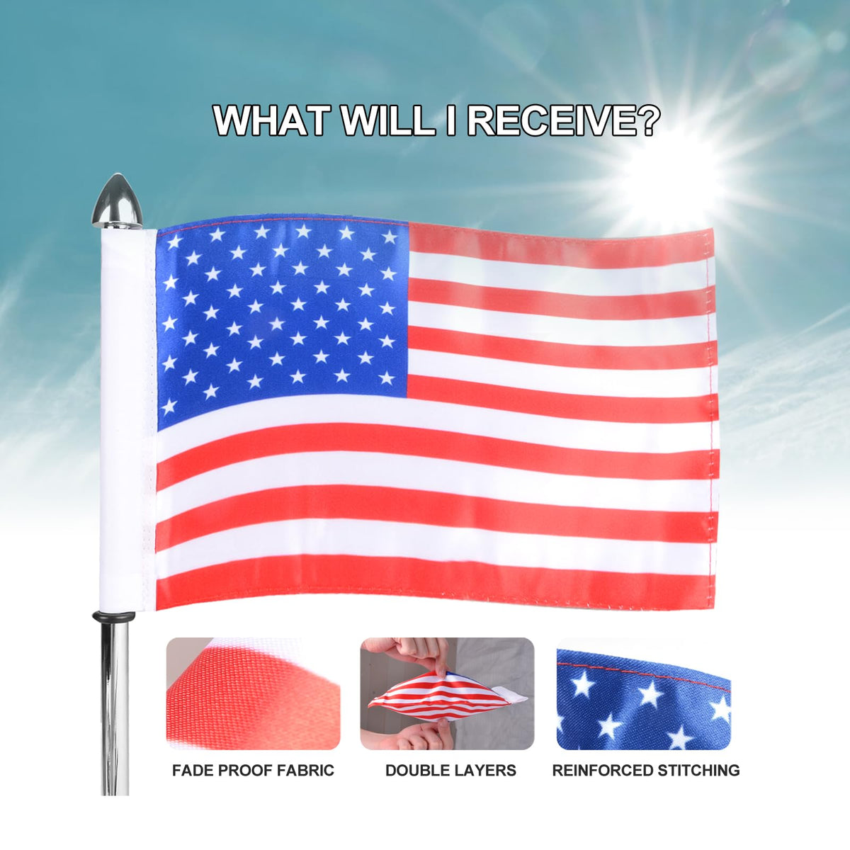 2 Pack Stainless Steel Flag Pole Mount Kit with 6pcs Flags M154619