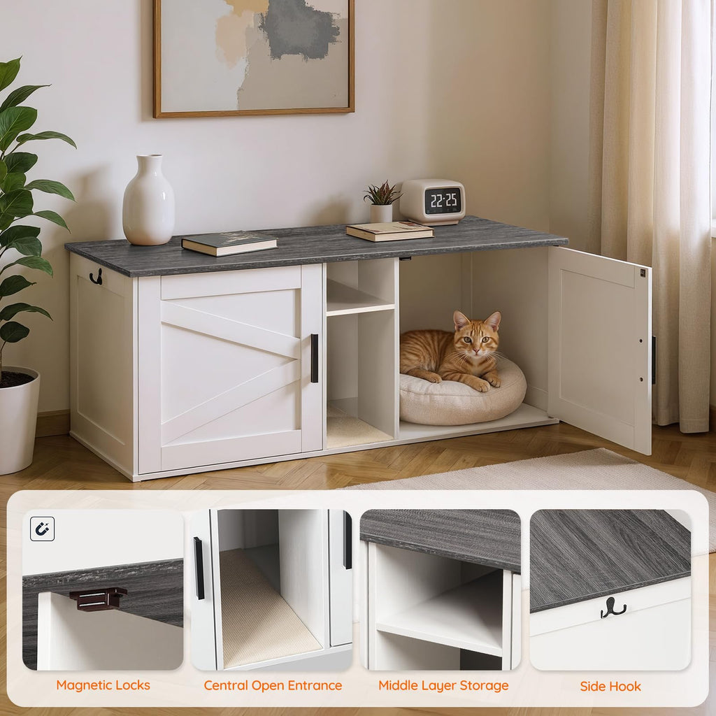 White and Charcoal Gray Cat Litter Box Enclosure O3599