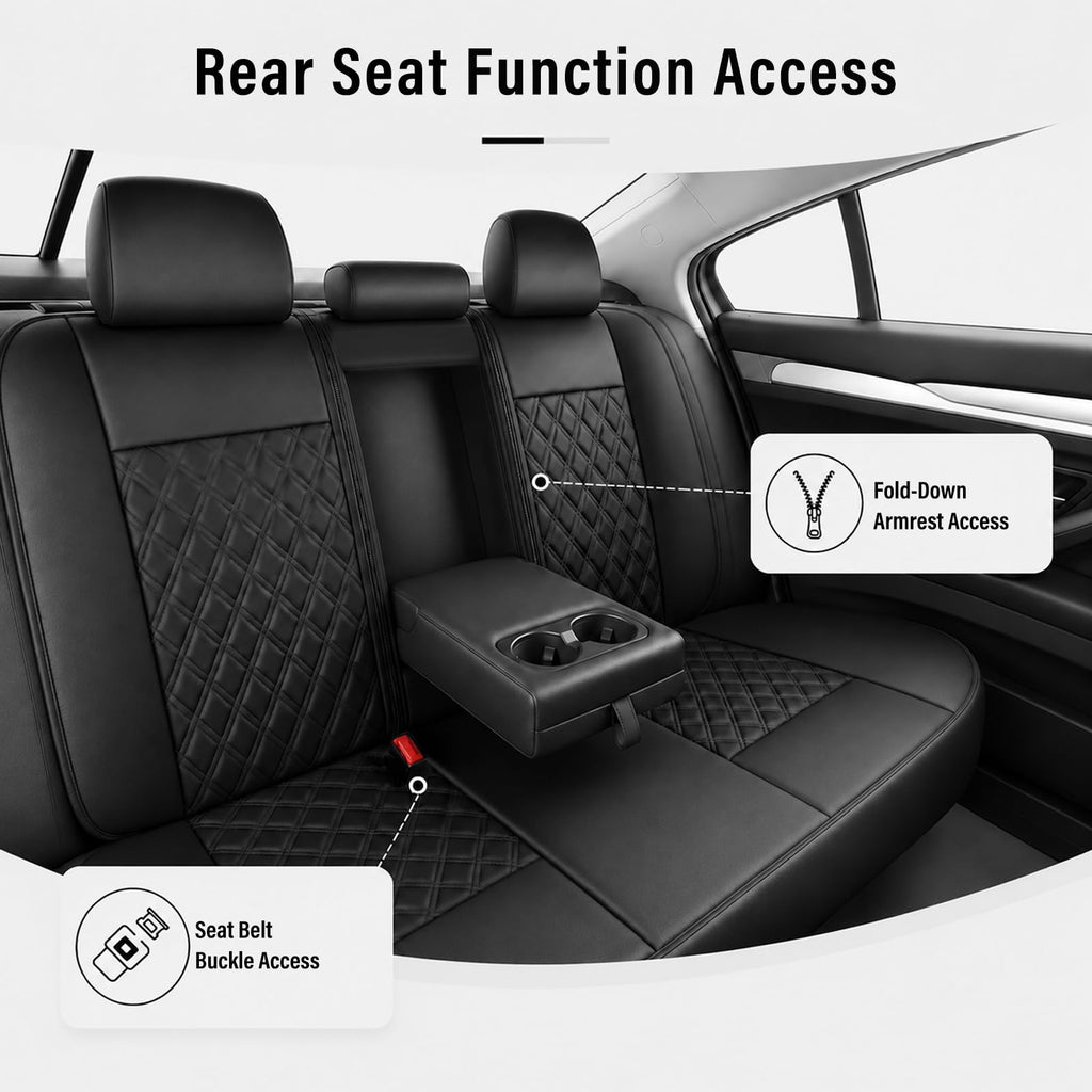 Black Nappa Leather Car Seat Covers Full Set N416