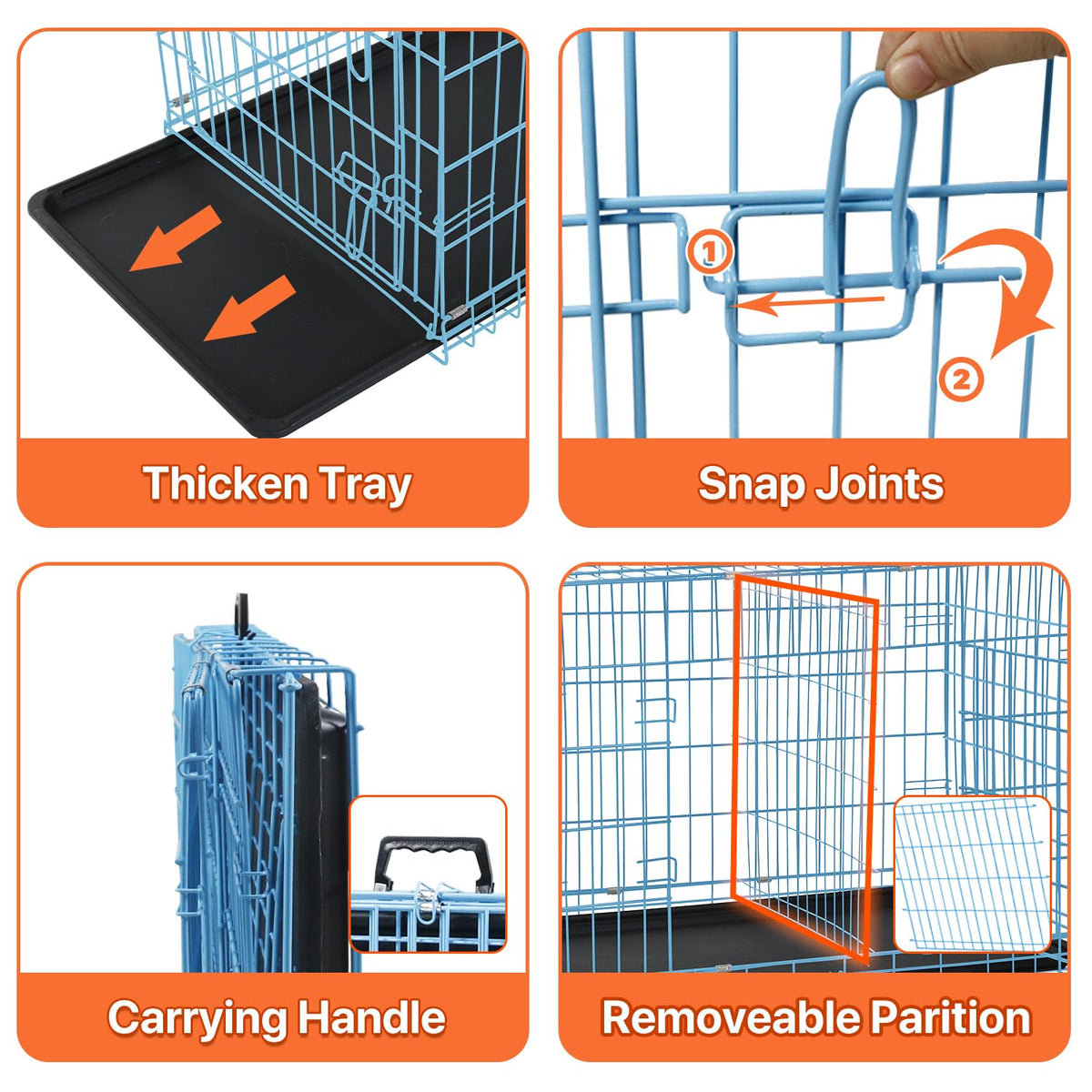 Folding Metal Dog Crate with Plastic Tray & Divider X648