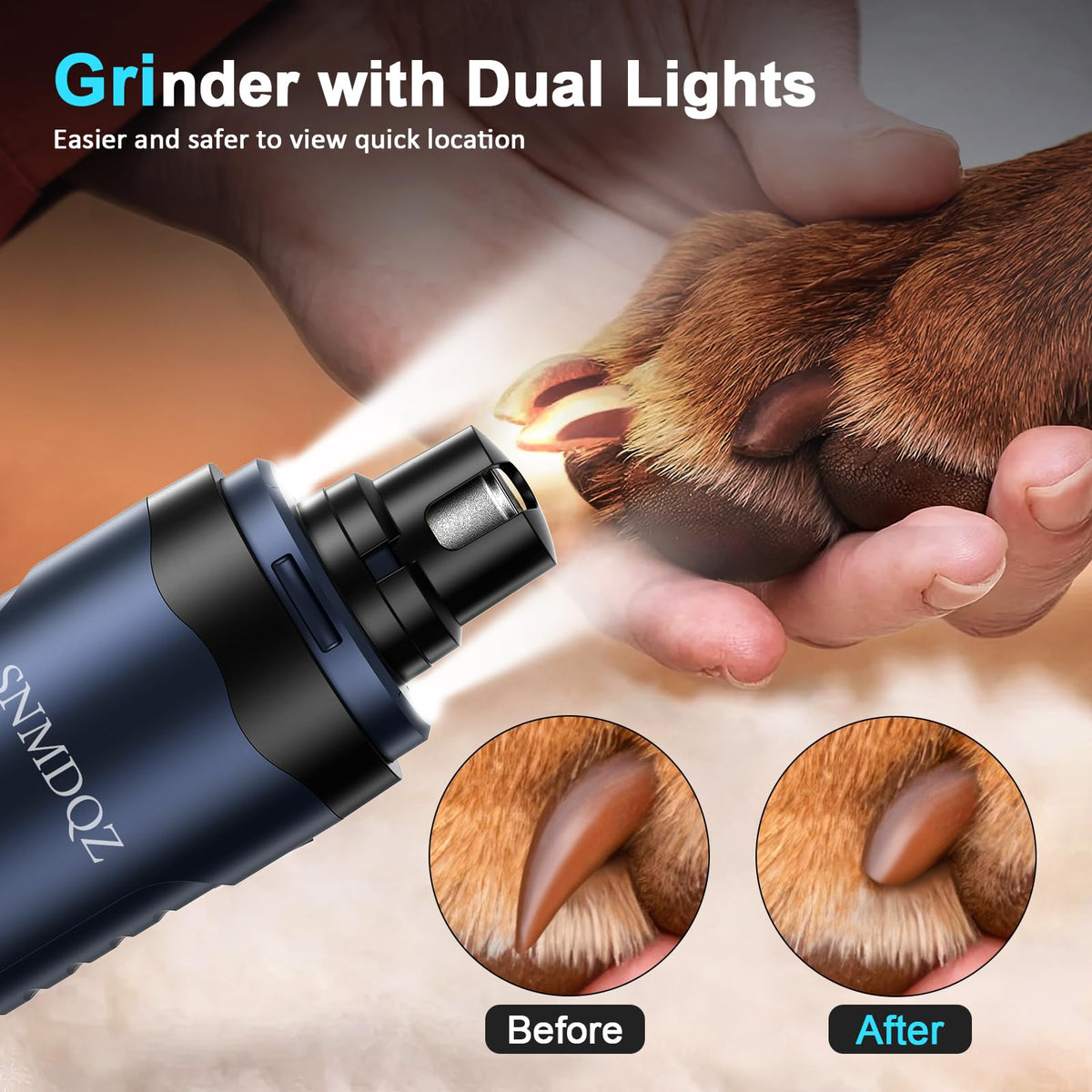 Dog Nail Grinder and Clippers Kit with 2 LED Lights I682