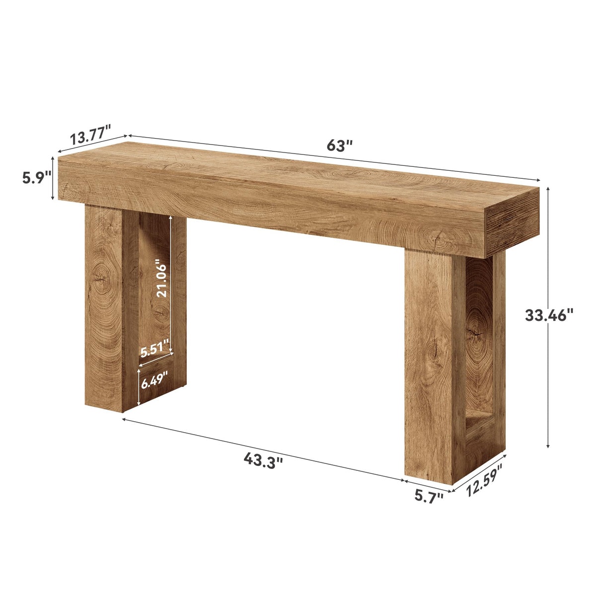 63 Inches Oak Color Wooden Console Table D63943