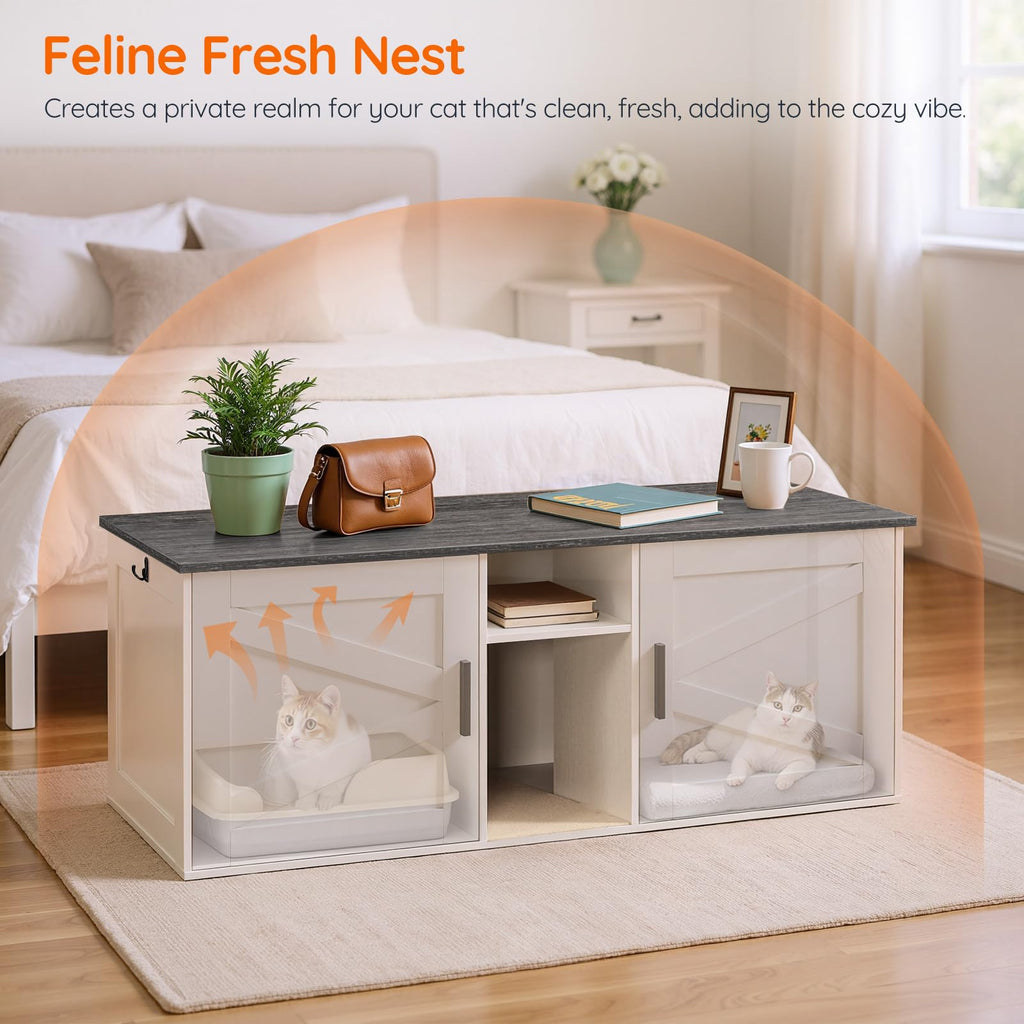 White and Charcoal Gray Cat Litter Box Enclosure O3599