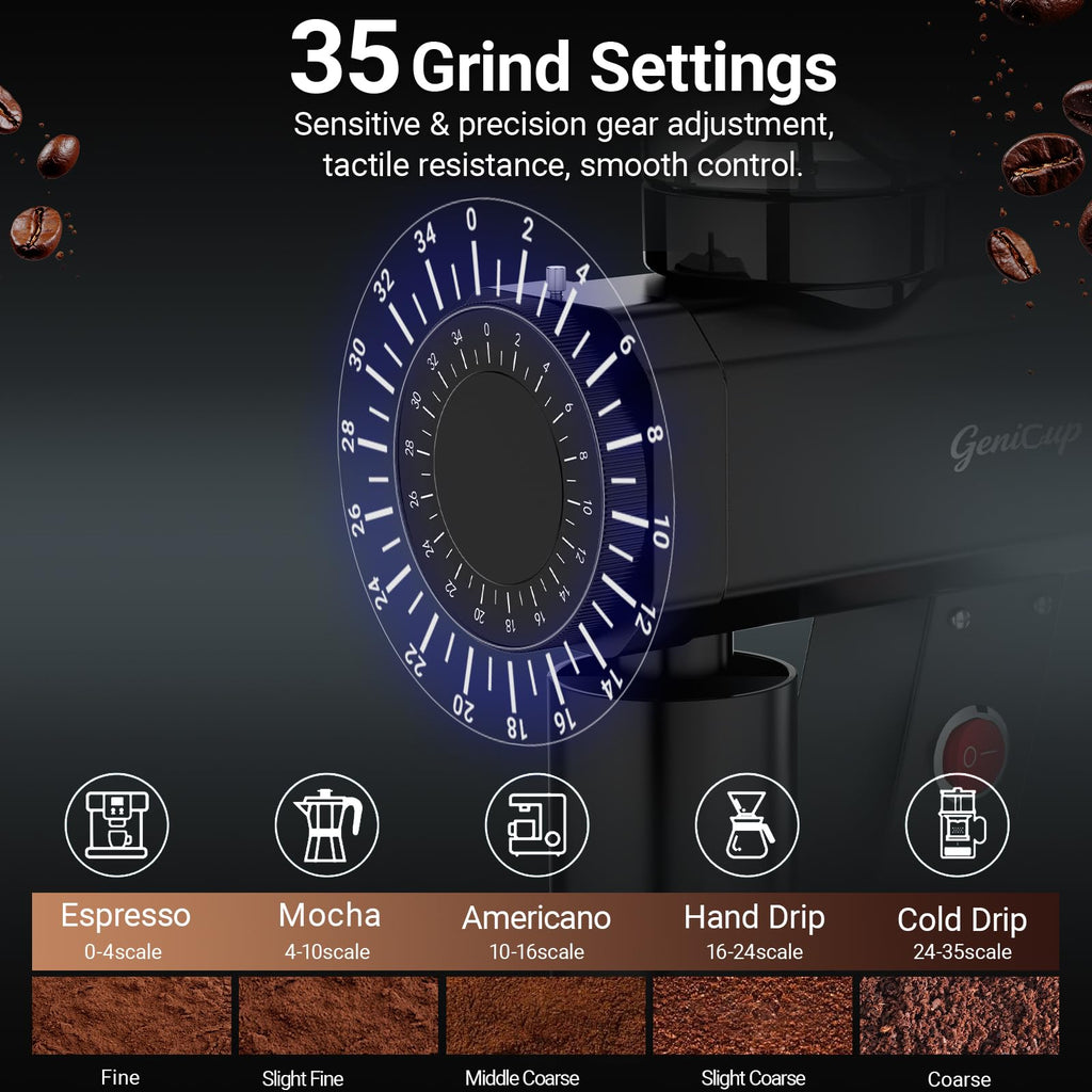 64mm Flat Burr Coffee Grinder with 35 Grind Settings V60415