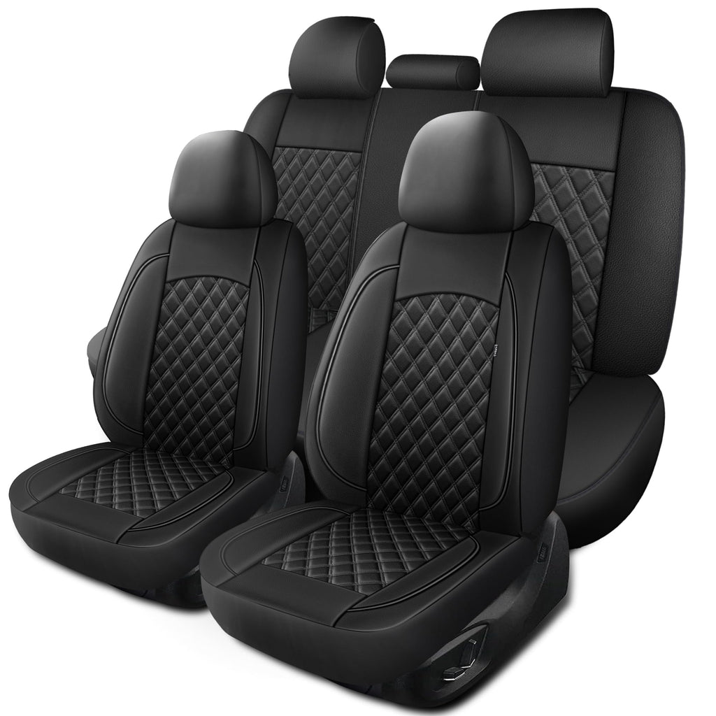 Black Nappa Leather Car Seat Covers Full Set N416
