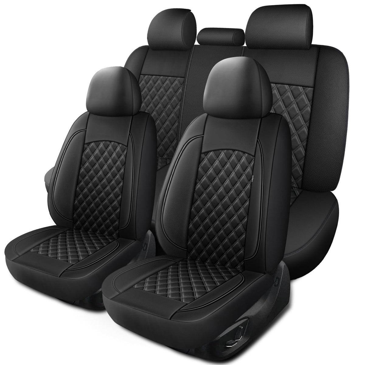 Black Nappa Leather Car Seat Covers Full Set N416