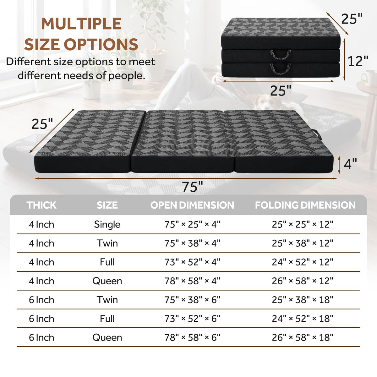 Memory Foam Tri Folding Mattress J9984