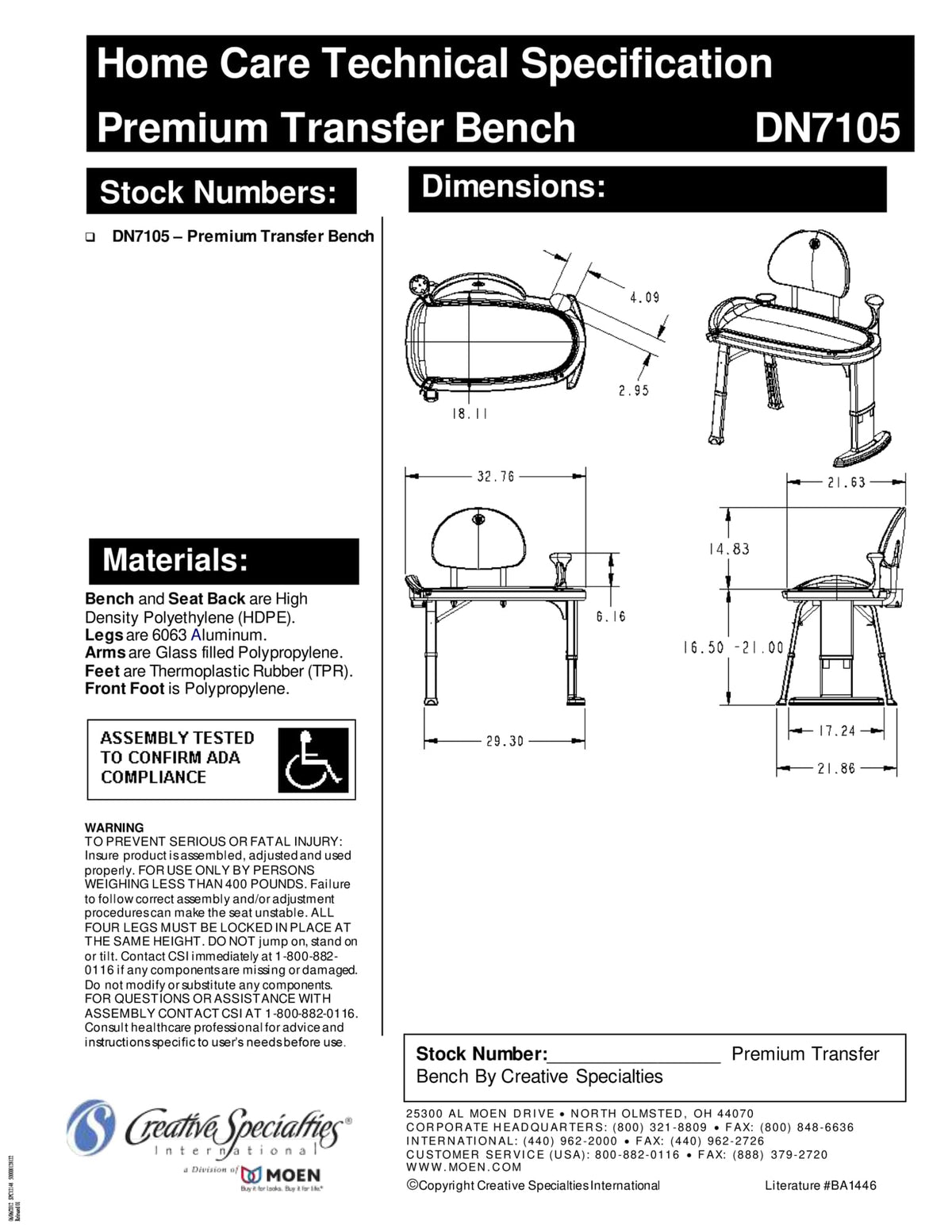 Tub Transfer Bench A955035