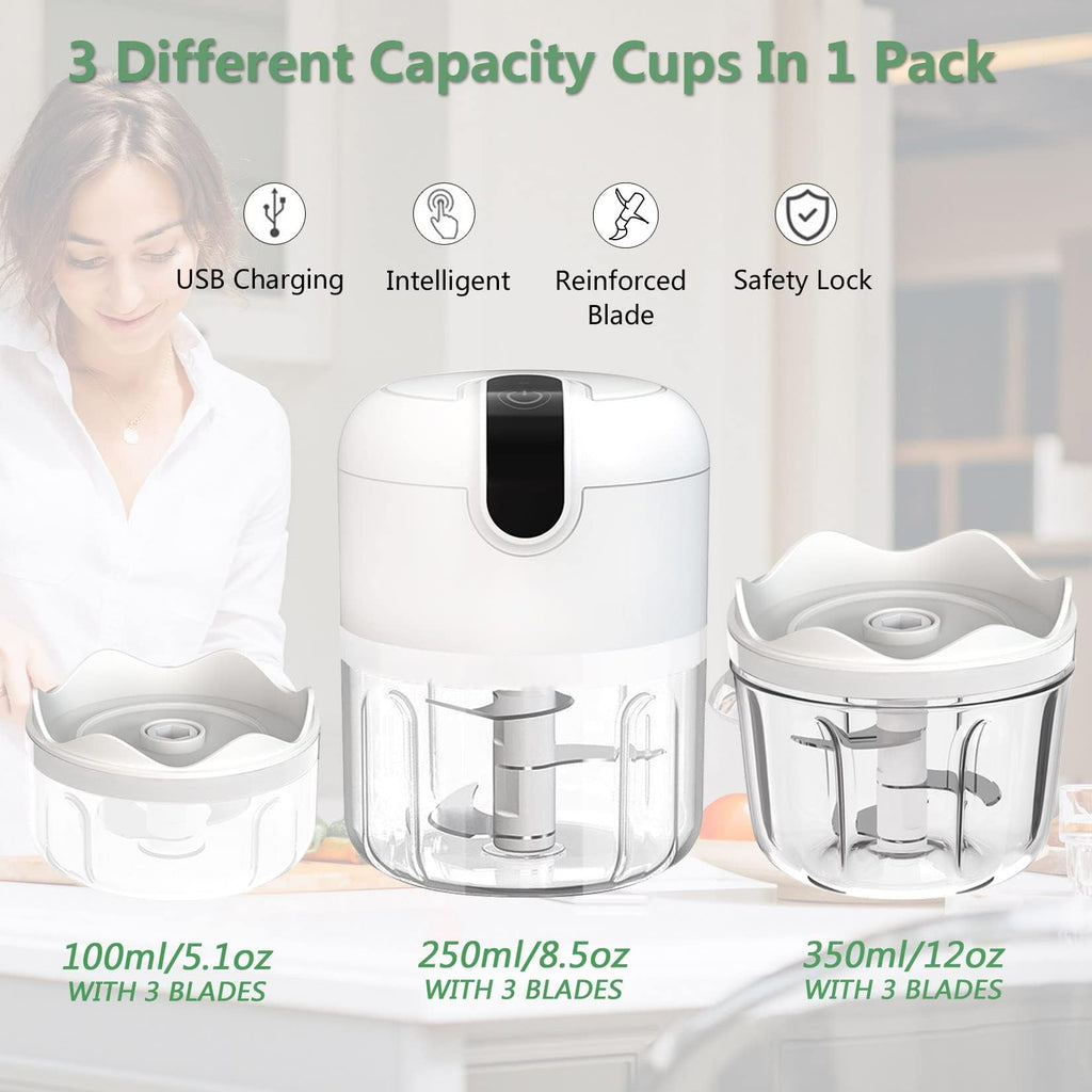 White 3 Cup USB Rechargeable Portable Electric Garlic Crusher J493