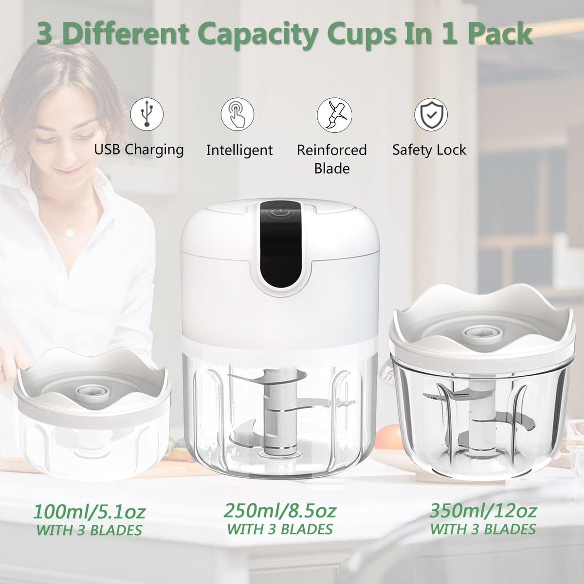 White 3 Cup USB Rechargeable Portable Electric Garlic Crusher J493