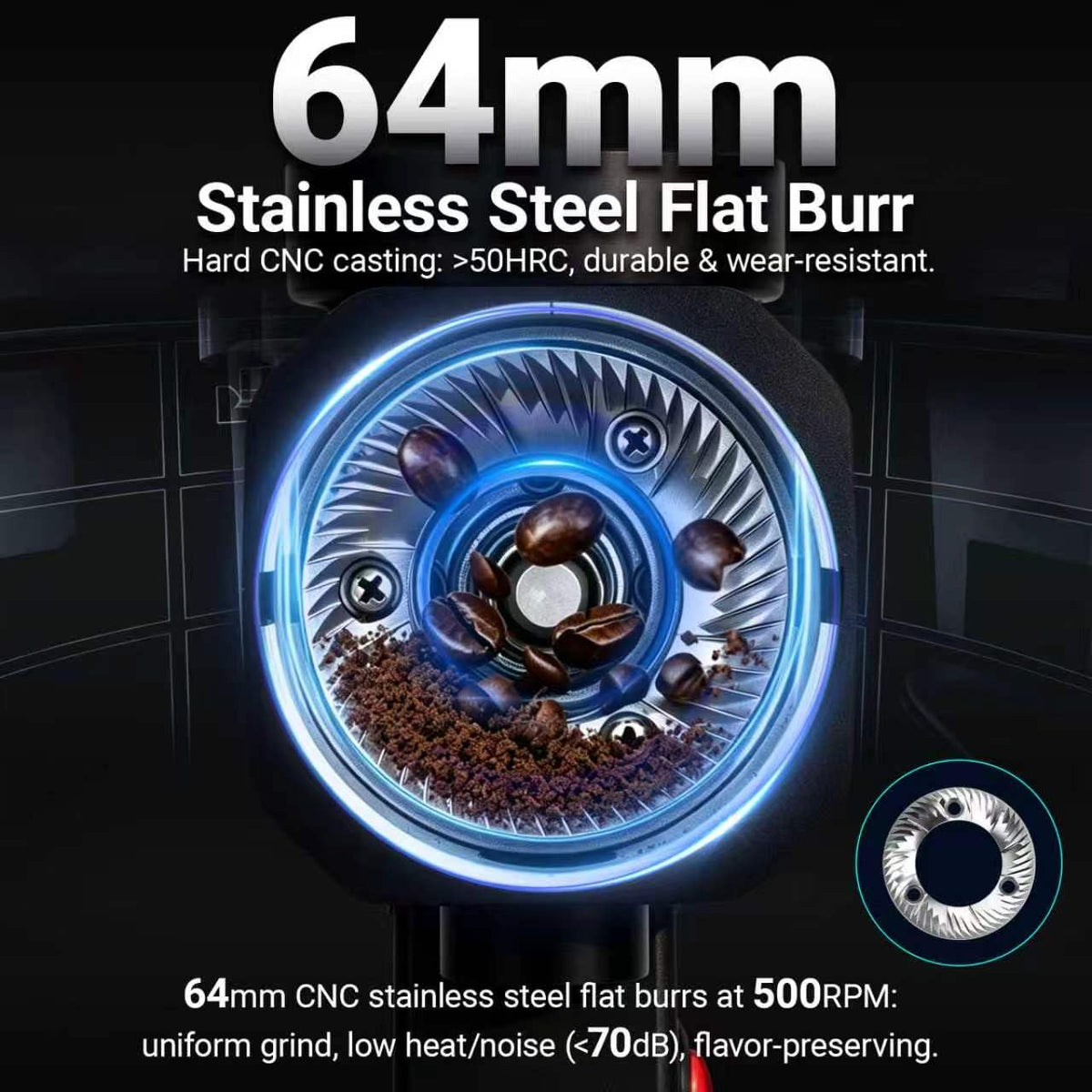 64mm Flat Burr Coffee Grinder with 35 Grind Settings V60415