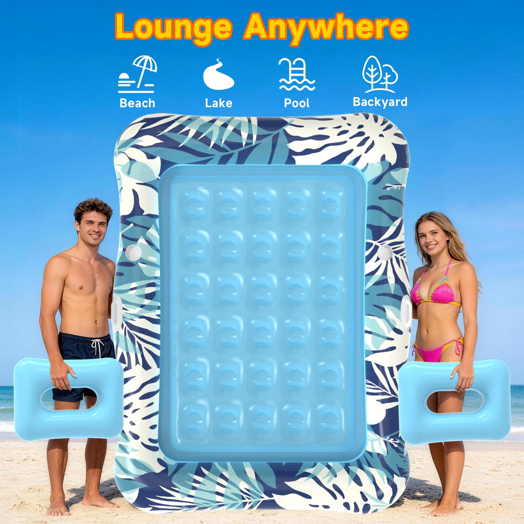 75"x64" XXL Inflatable Tanning Pool Lounger Float with Pillow Blue E5744