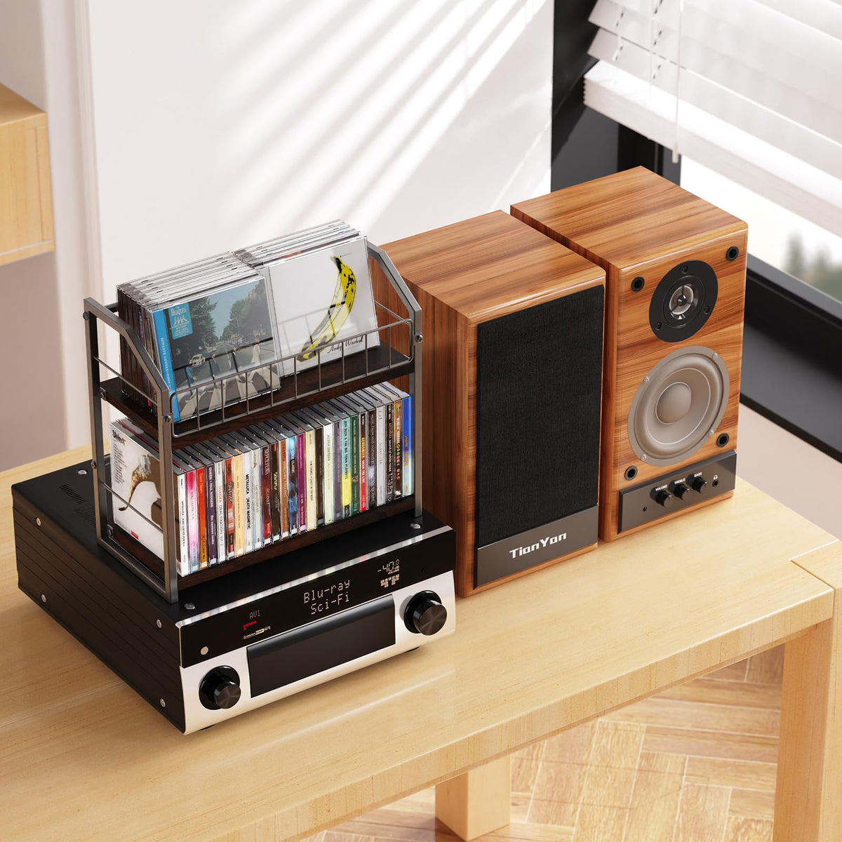 2 Tier CD Storage Rack Holds 60 Cases Brown Z6720