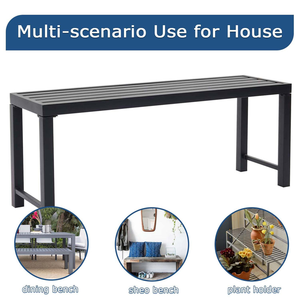 46" Black Metal Backless Outdoor Bench T73335