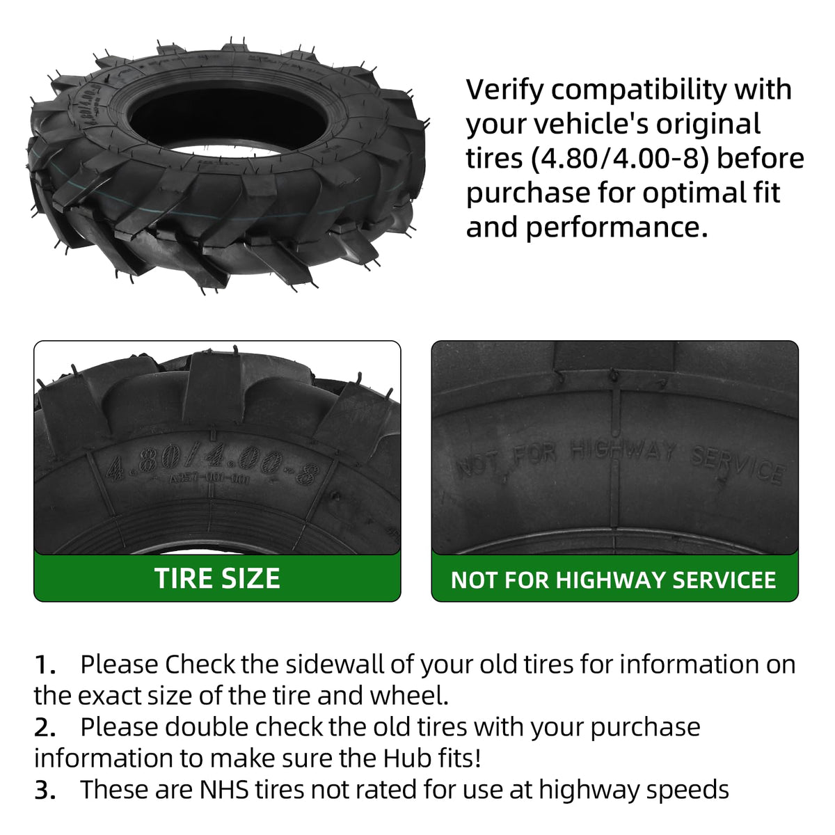4.80/4.00-8 Tubeless Tires 2-Pack B447