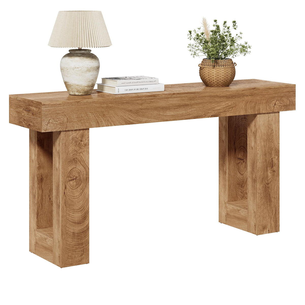 63 Inches Oak Color Wooden Console Table D63943