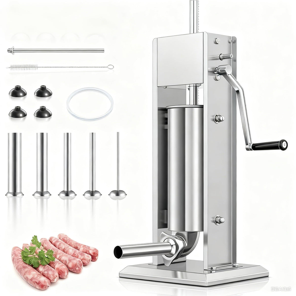 Manual Sausage Stuffer, 2 Speeds, 5 Filling Tubes, 11Lb/5L Stainless Steel A329