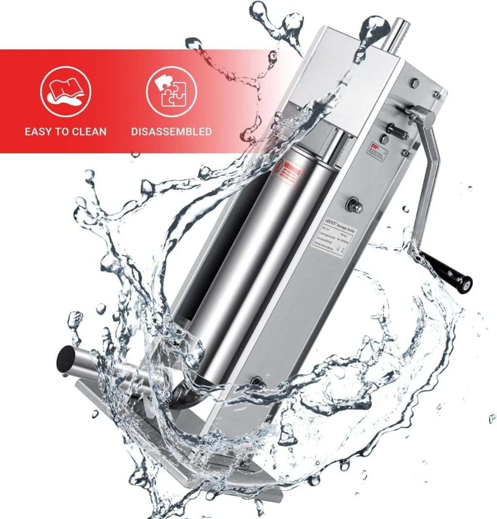 Manual Sausage Stuffer, 2 Speeds, 5 Filling Tubes, 11Lb/5L Stainless Steel A329