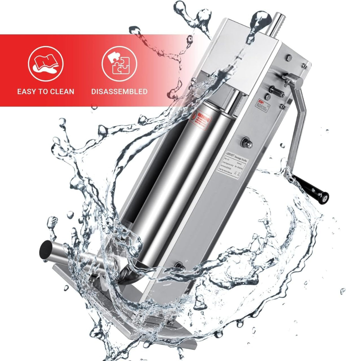 Manual Sausage Stuffer, 2 Speeds, 5 Filling Tubes, 11Lb/5L Stainless Steel A329