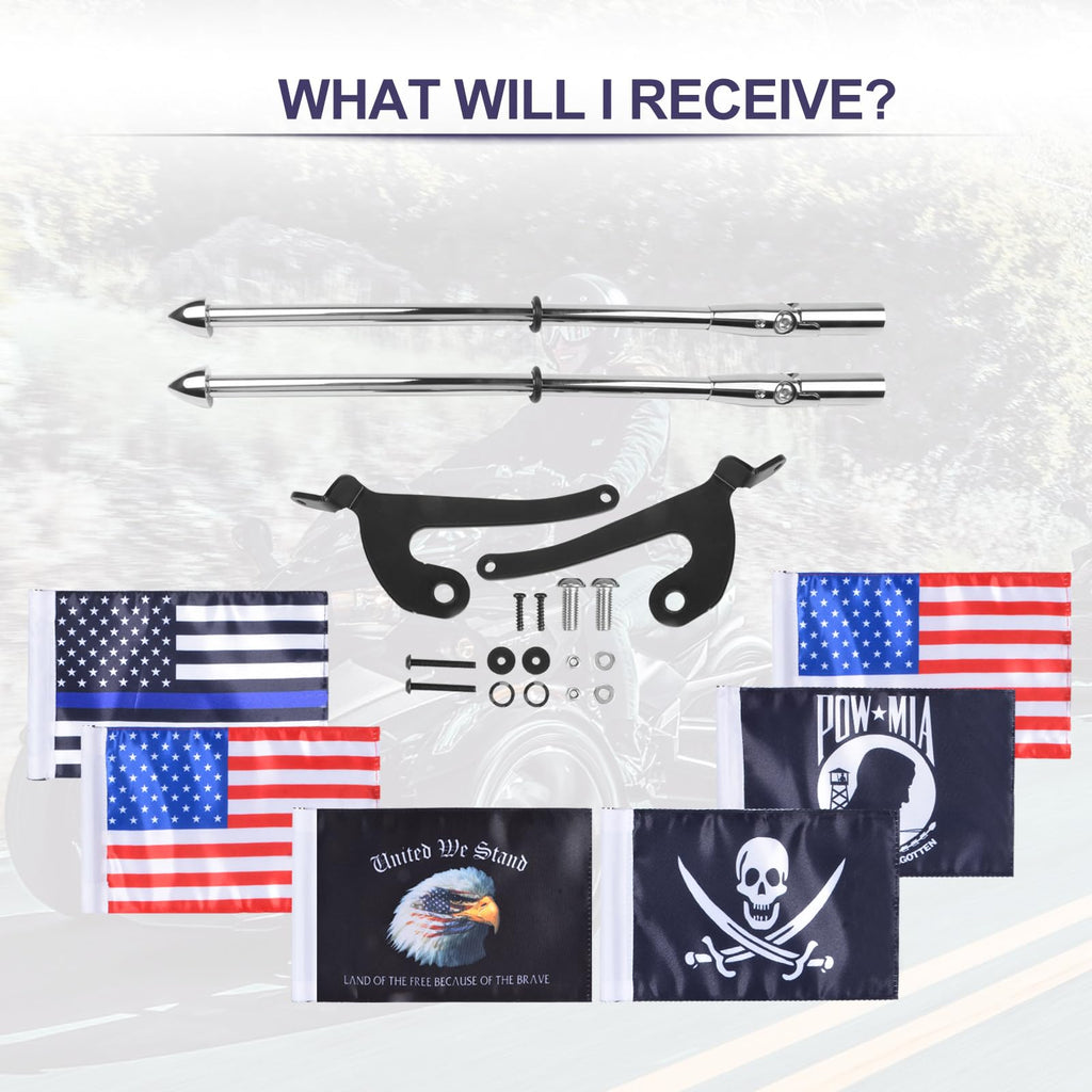 2 Pack Stainless Steel Flag Pole Mount Kit with 6pcs Flags M154619