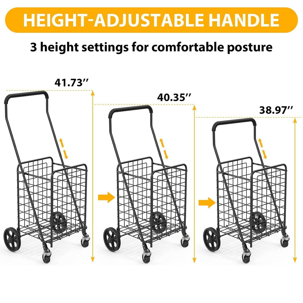 Grocery Shopping Cart with Swivel Wheels, Collapsible Utility Cart V8835