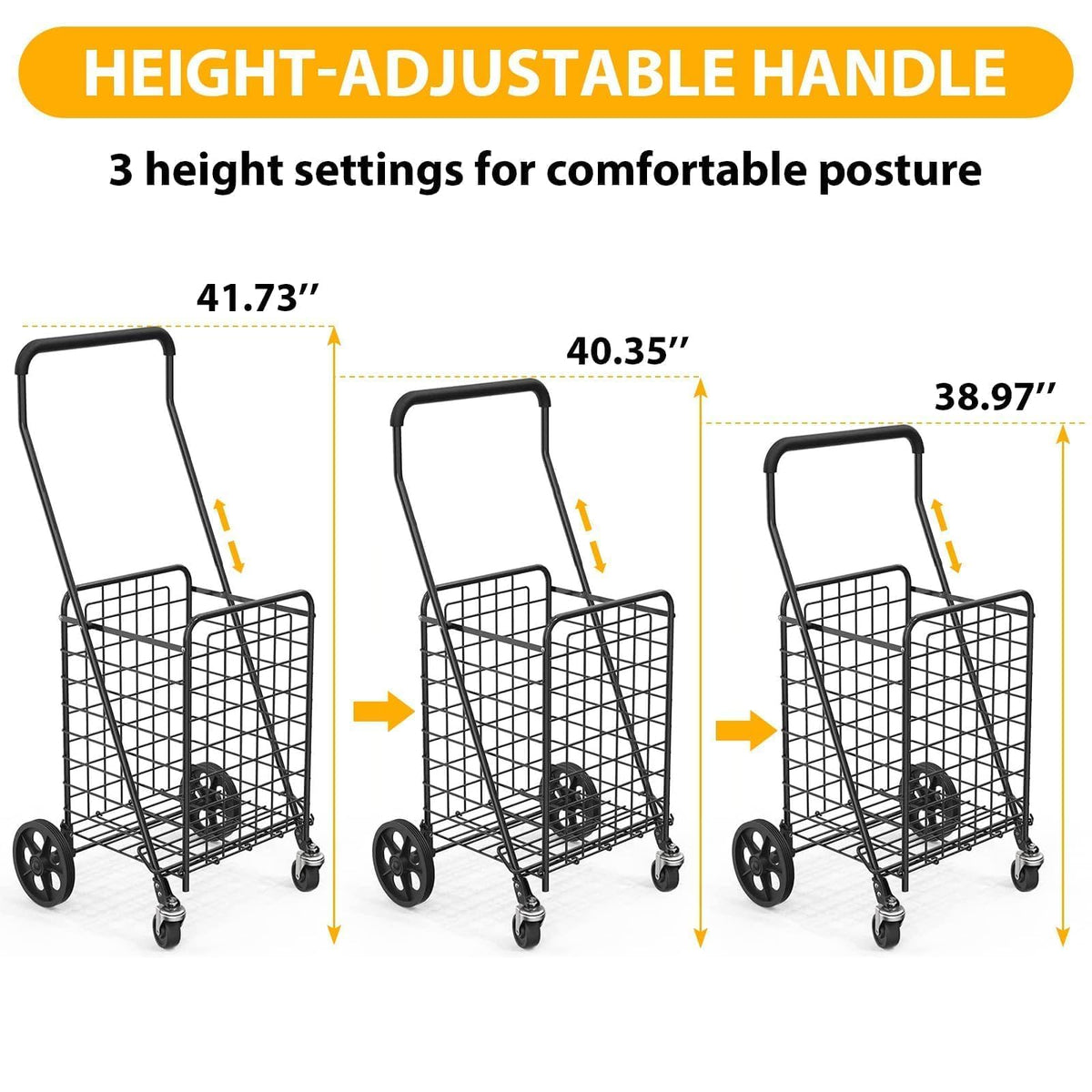 Grocery Shopping Cart with Swivel Wheels, Collapsible Utility Cart V8835
