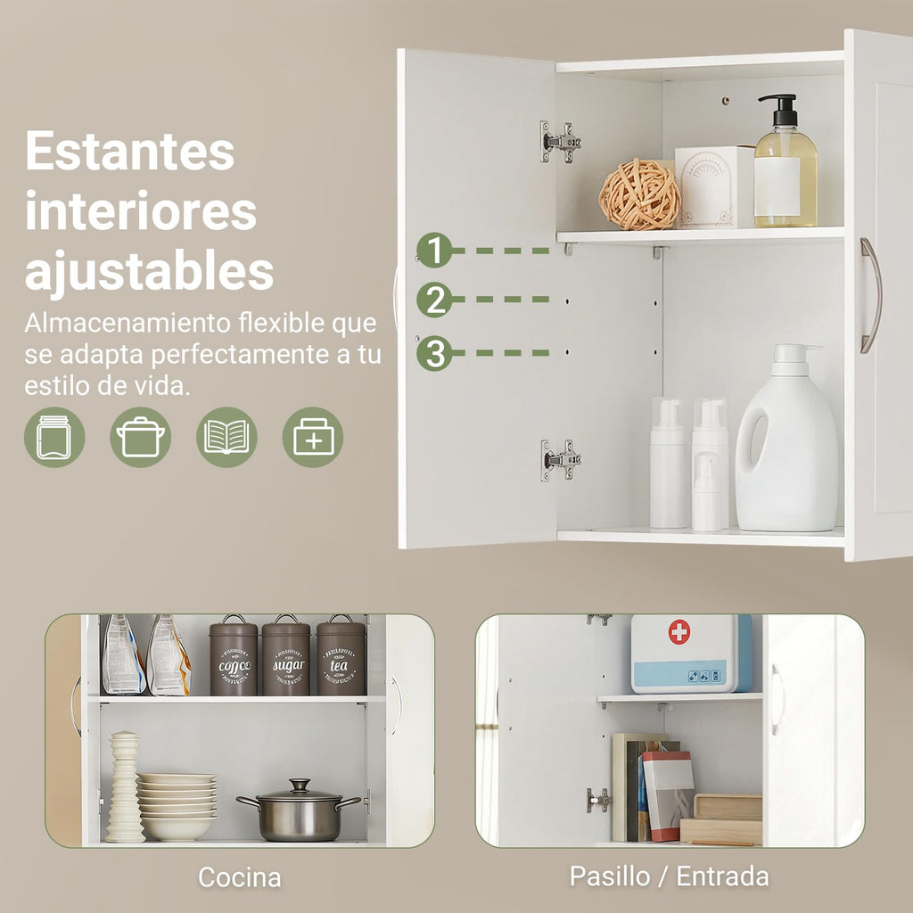 White Wall Storage Cabinet with Adjustable Shelf C590
