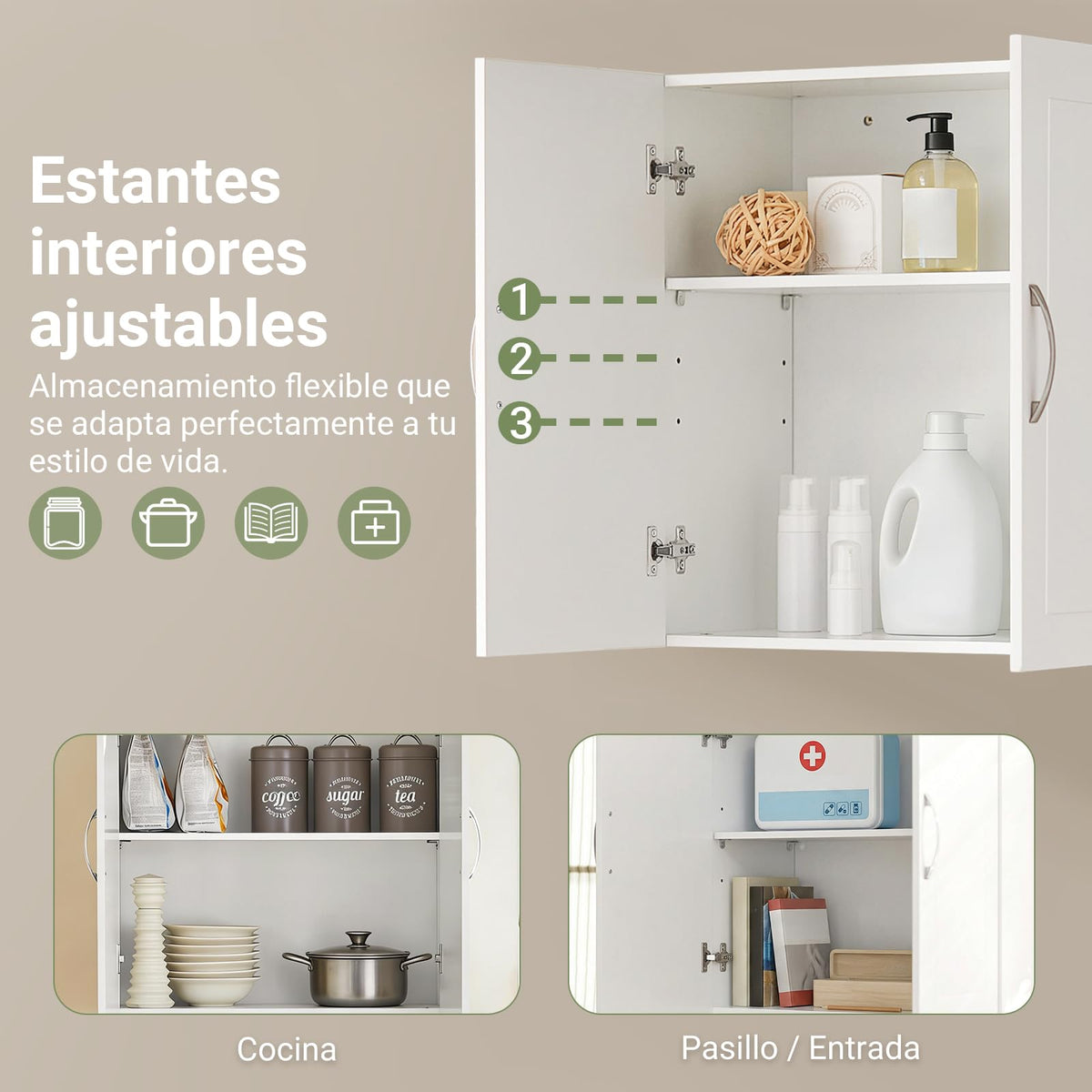 White Wall Storage Cabinet with Adjustable Shelf C590