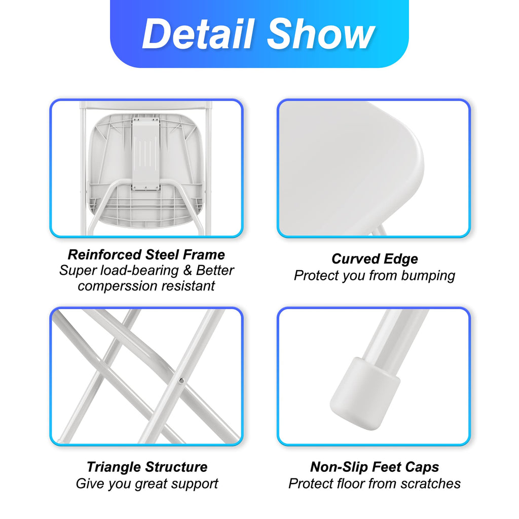 6 Pack White Plastic Folding Chair with Steel Frame I20779