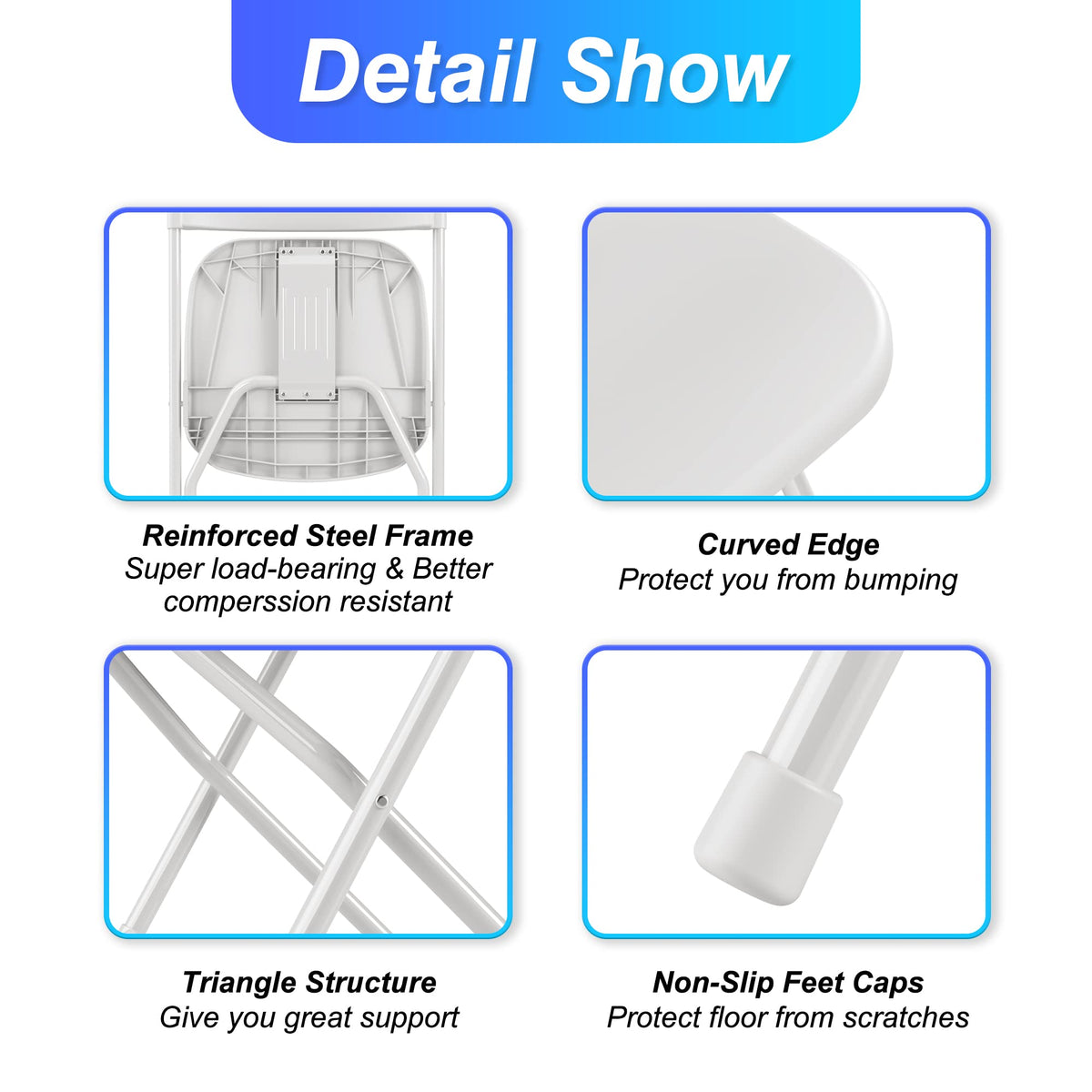 6 Pack White Plastic Folding Chair with Steel Frame I20779