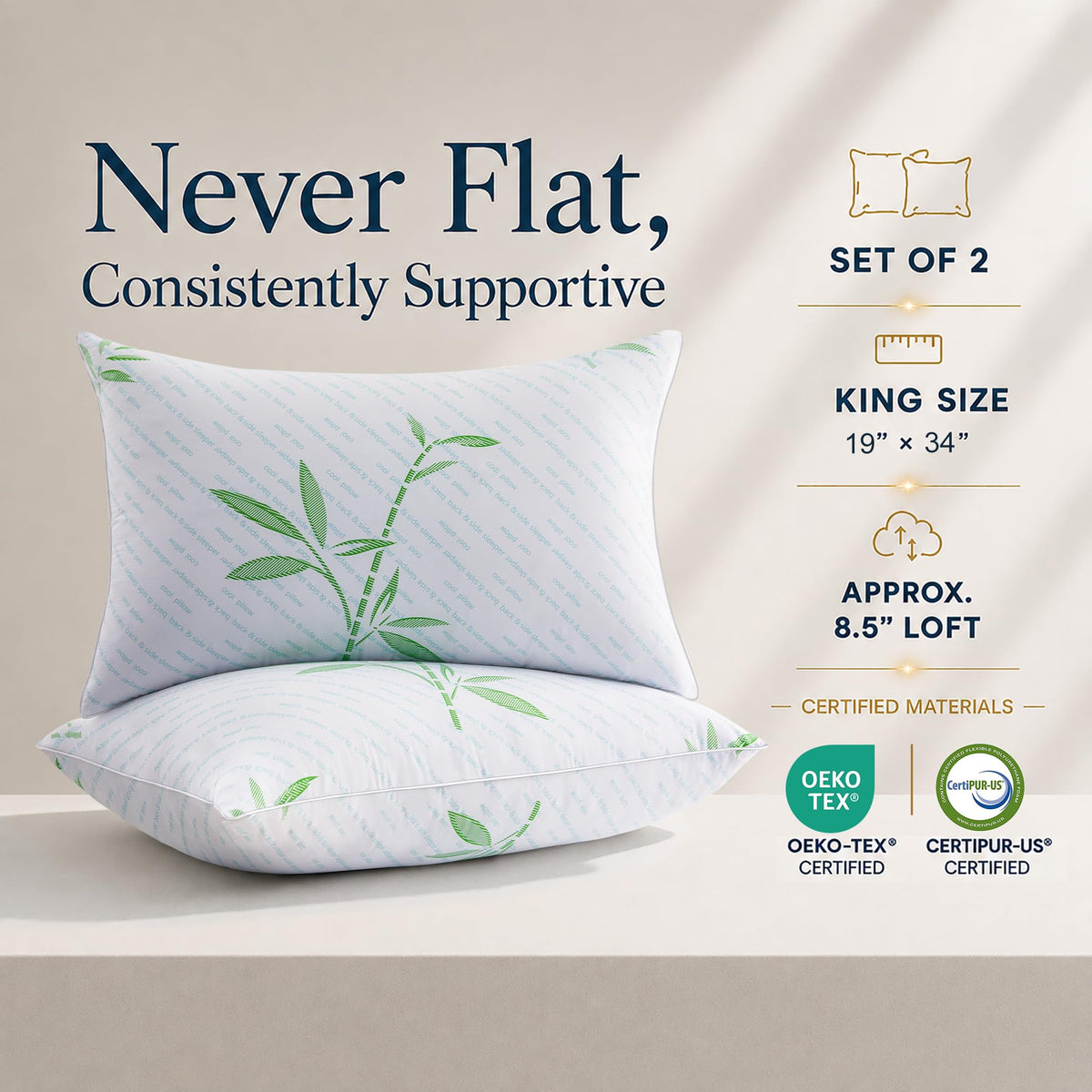 King Size Set of 2 Cooling Hybrid Bed Pillows O829