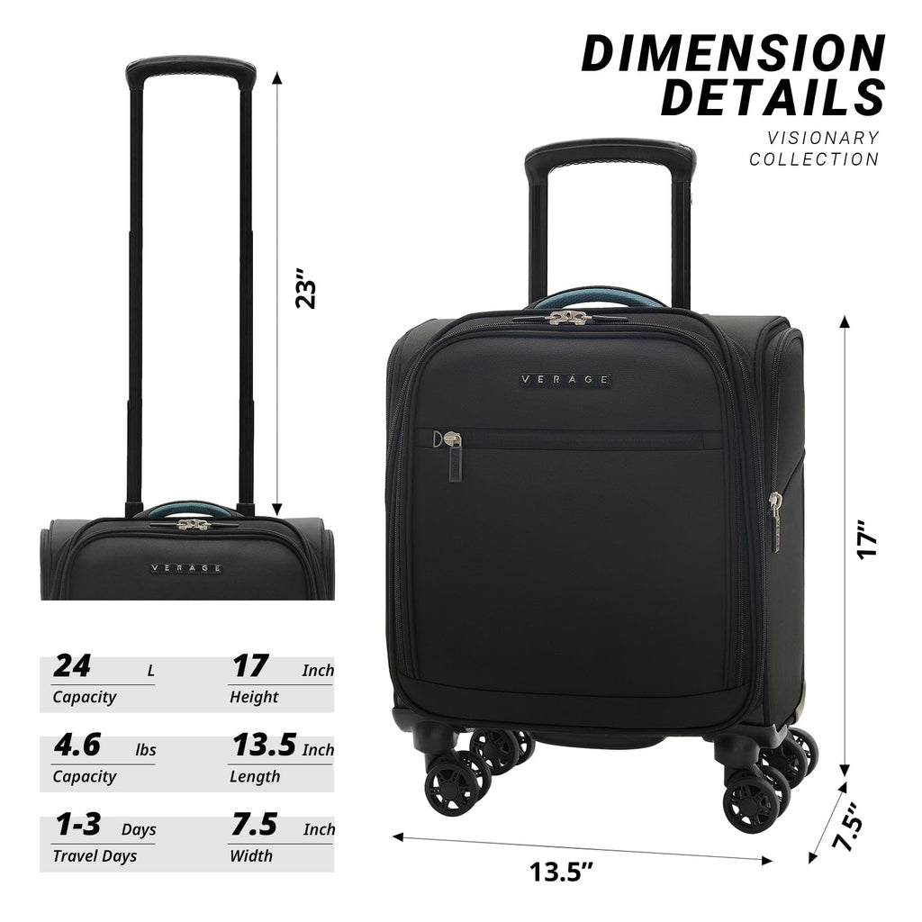 14-Inch Underseat Carry On Luggage with Spinner Wheels & USB Charging Port C4830