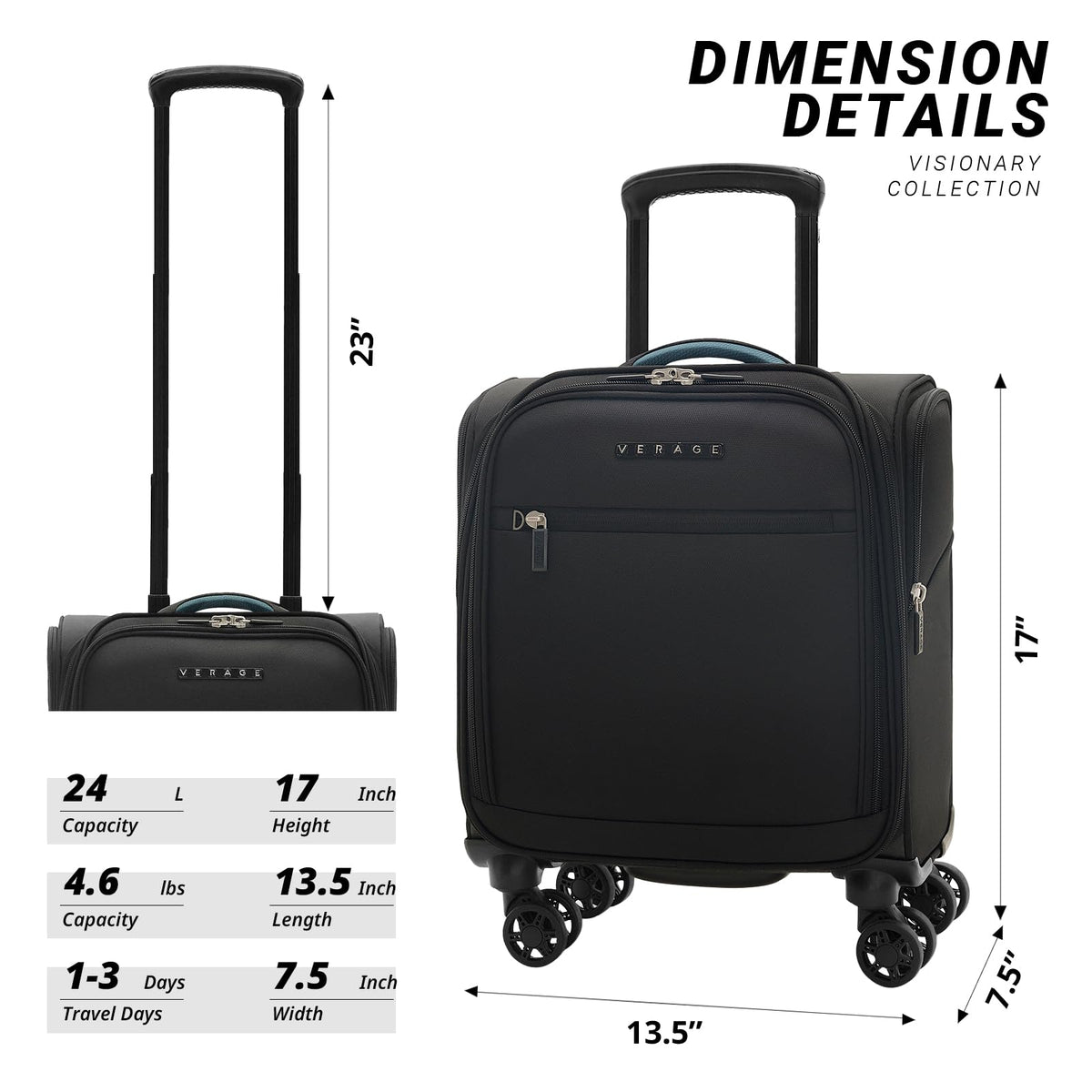 14-Inch Underseat Carry On Luggage with Spinner Wheels & USB Charging Port C4830
