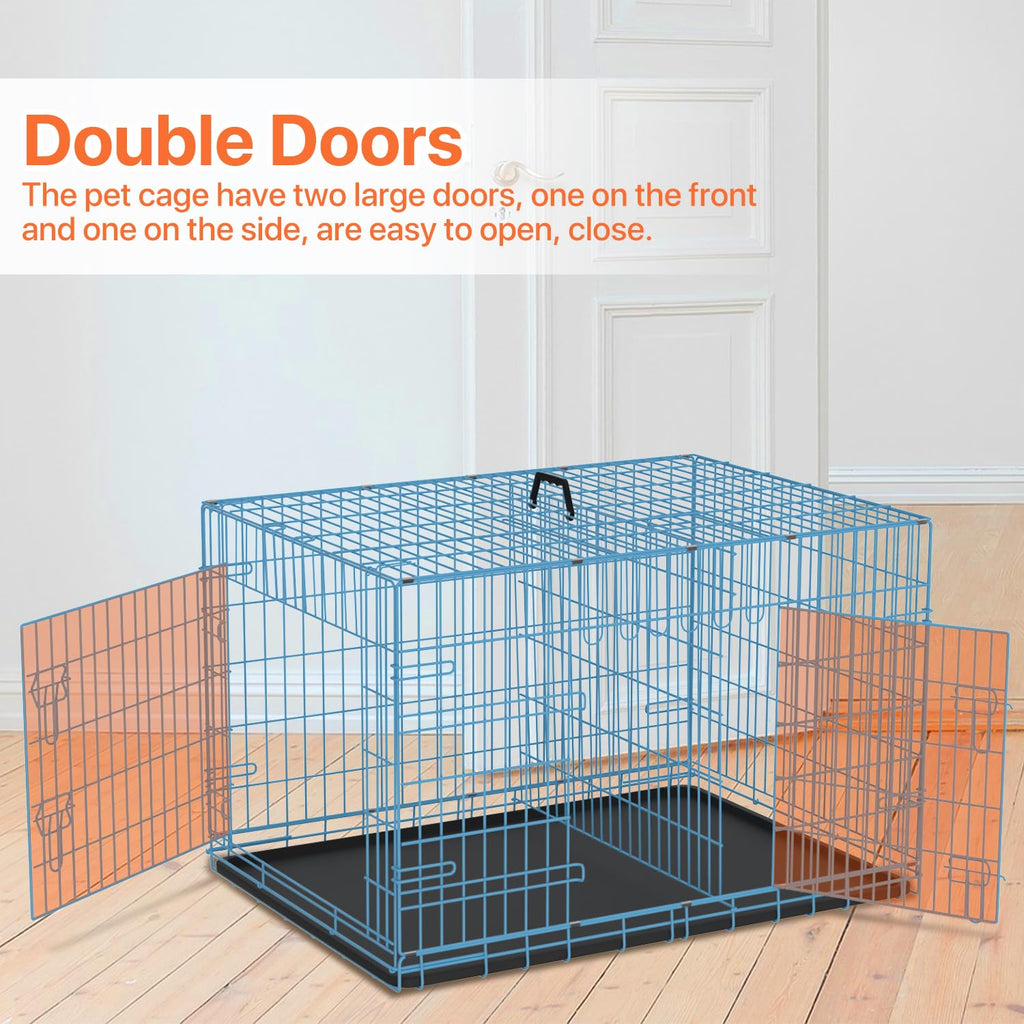Folding Metal Dog Crate with Plastic Tray & Divider X648
