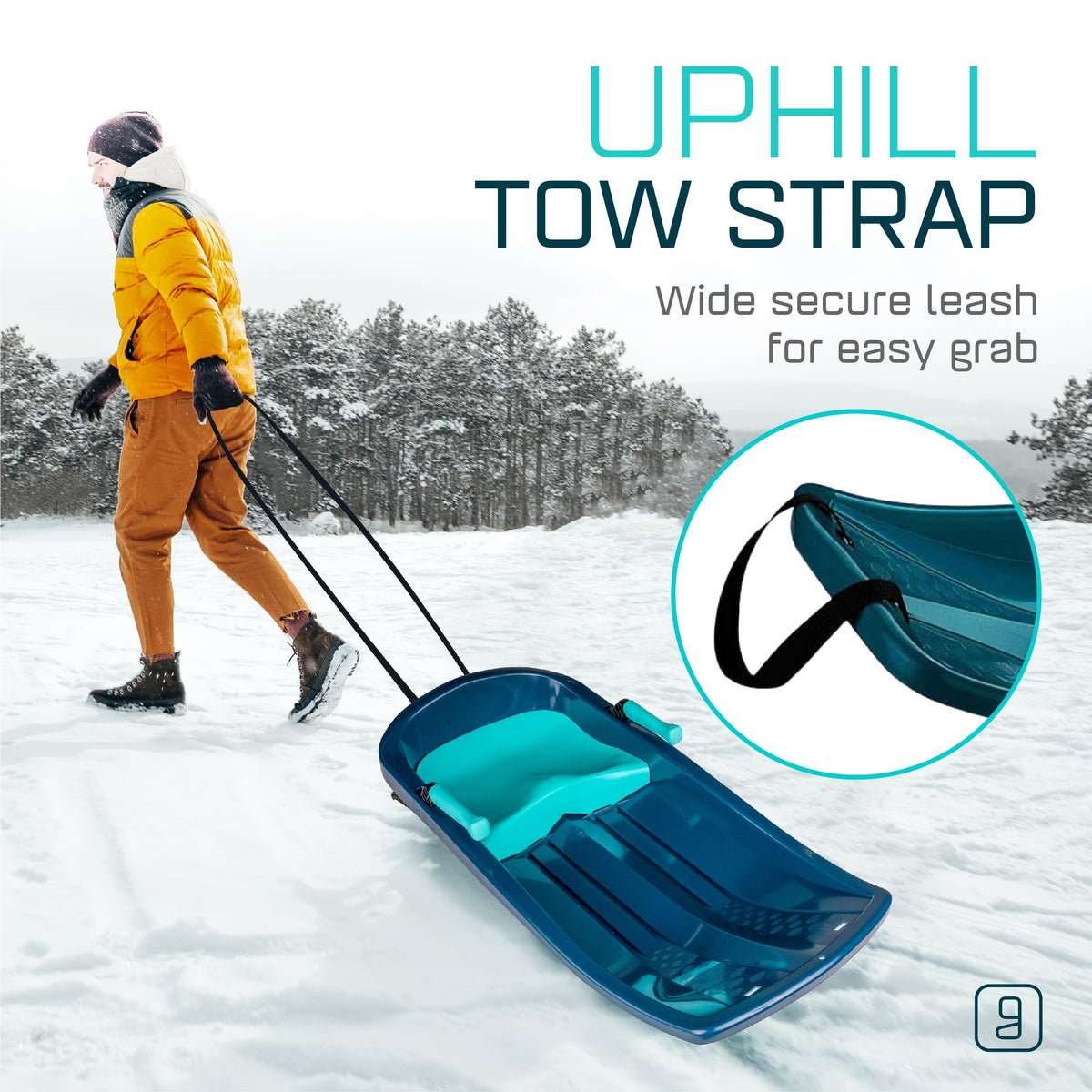 Kids' Plastic Toboggan Sleds with Tow Strap G69313